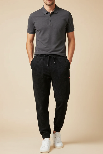 Pantalon Noir Côtelé Décontracté Homme Cordon - Cordé