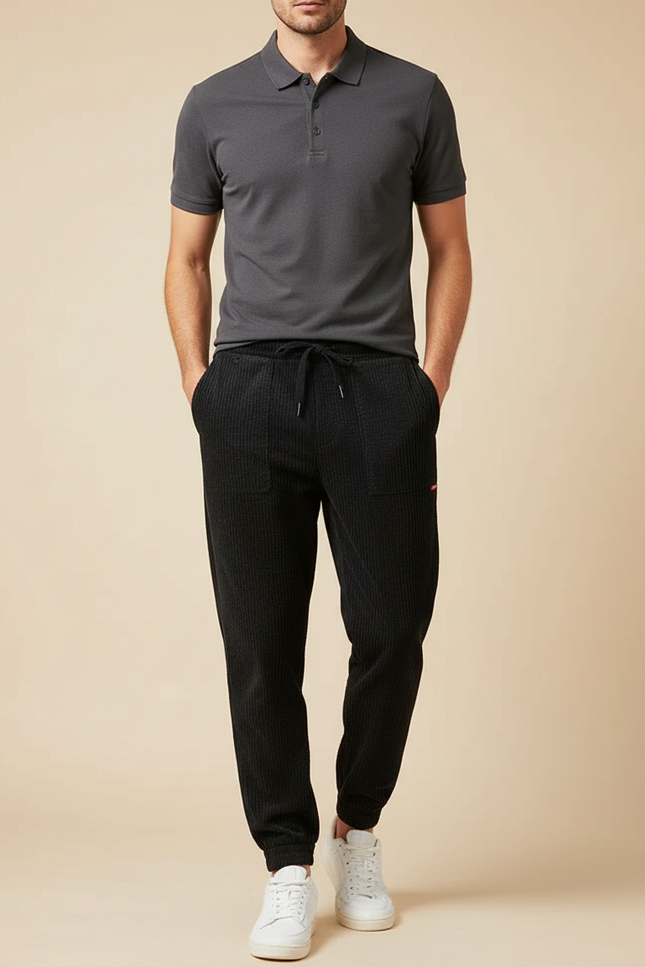 Pantalon Noir Côtelé Décontracté Homme Cordon - Cordé