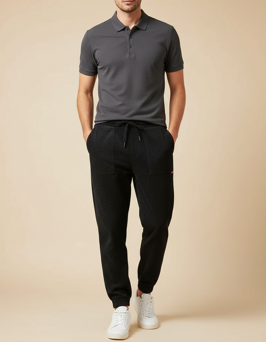 Pantalon Noir Côtelé Décontracté Homme Cordon - Cordé