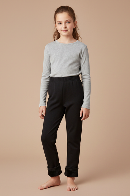 Pantalon Noir Doublé Polaire Hiver Chaud Enfant - Molleton