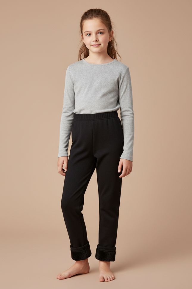 Pantalon Noir Doublé Polaire Hiver Chaud Enfant - Molleton