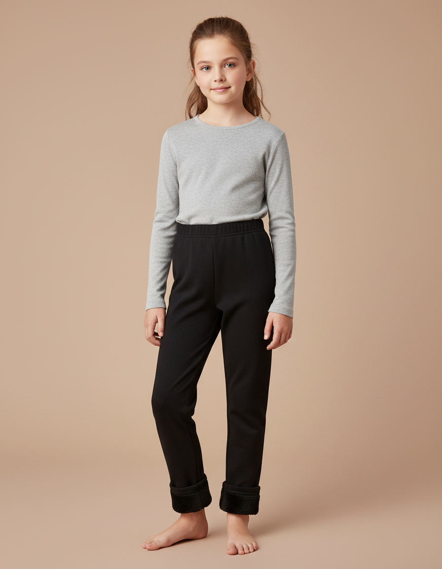Pantalon Noir Doublé Polaire Hiver Chaud Enfant - Molleton