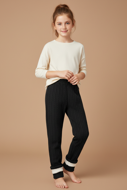 Pantalon Noir Torsadé Molletonné Doublé Chaud Enfant - Maille