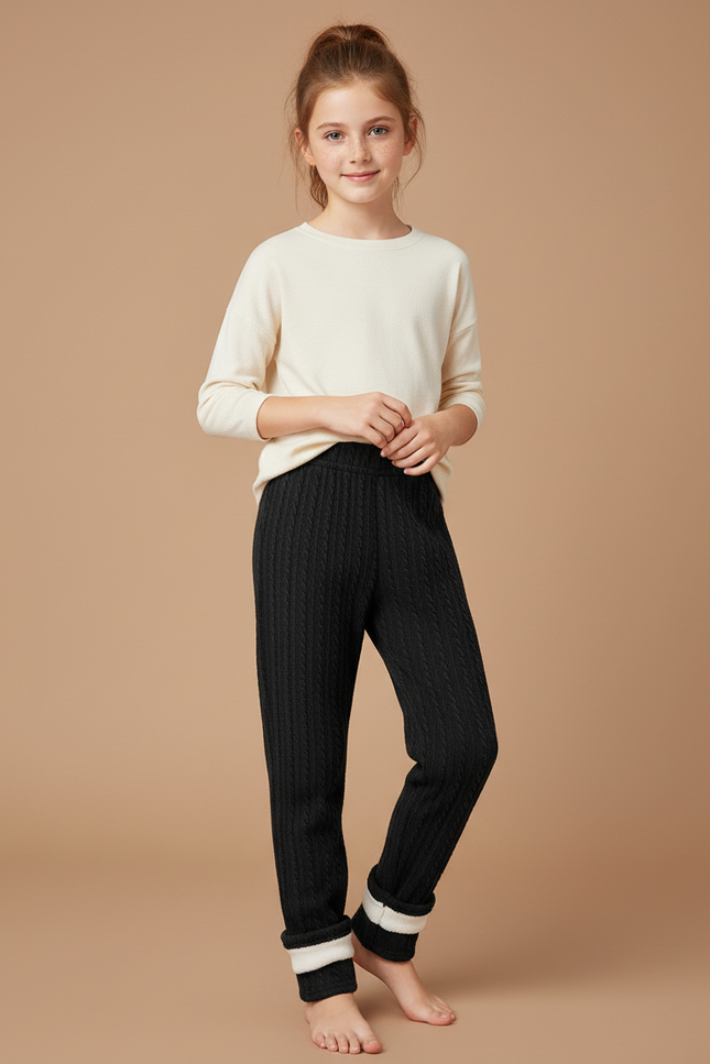 Pantalon Noir Torsadé Molletonné Doublé Chaud Enfant - Maille