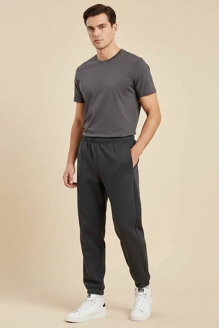 Pantalon Noir Homme Sportif Décontracté Ajusté Coton - Gris Molleton