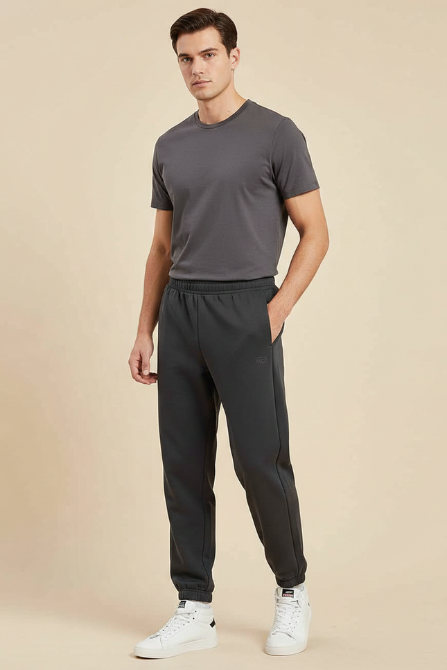 Pantalon Noir Homme Sportif Décontracté Ajusté Coton - Gris Molleton