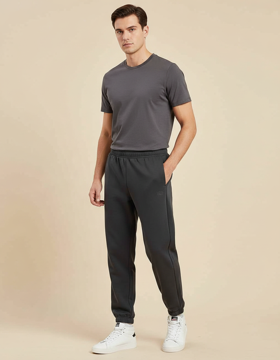 Pantalon Noir Homme Sportif Décontracté Ajusté Coton - Gris Molleton
