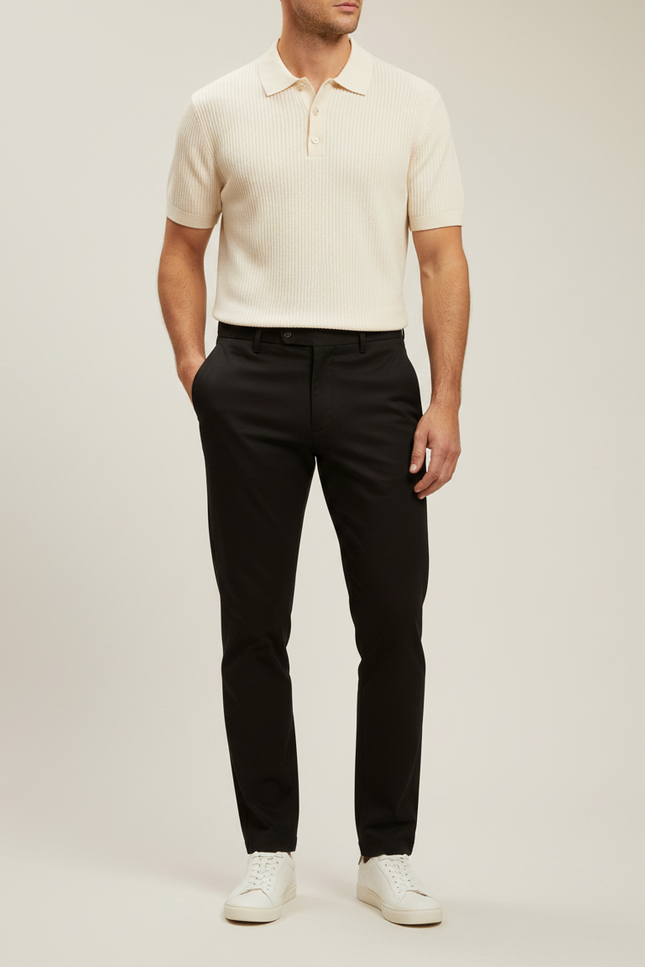 Pantalon Noir Homme Slim Décontracté Élégant Coton