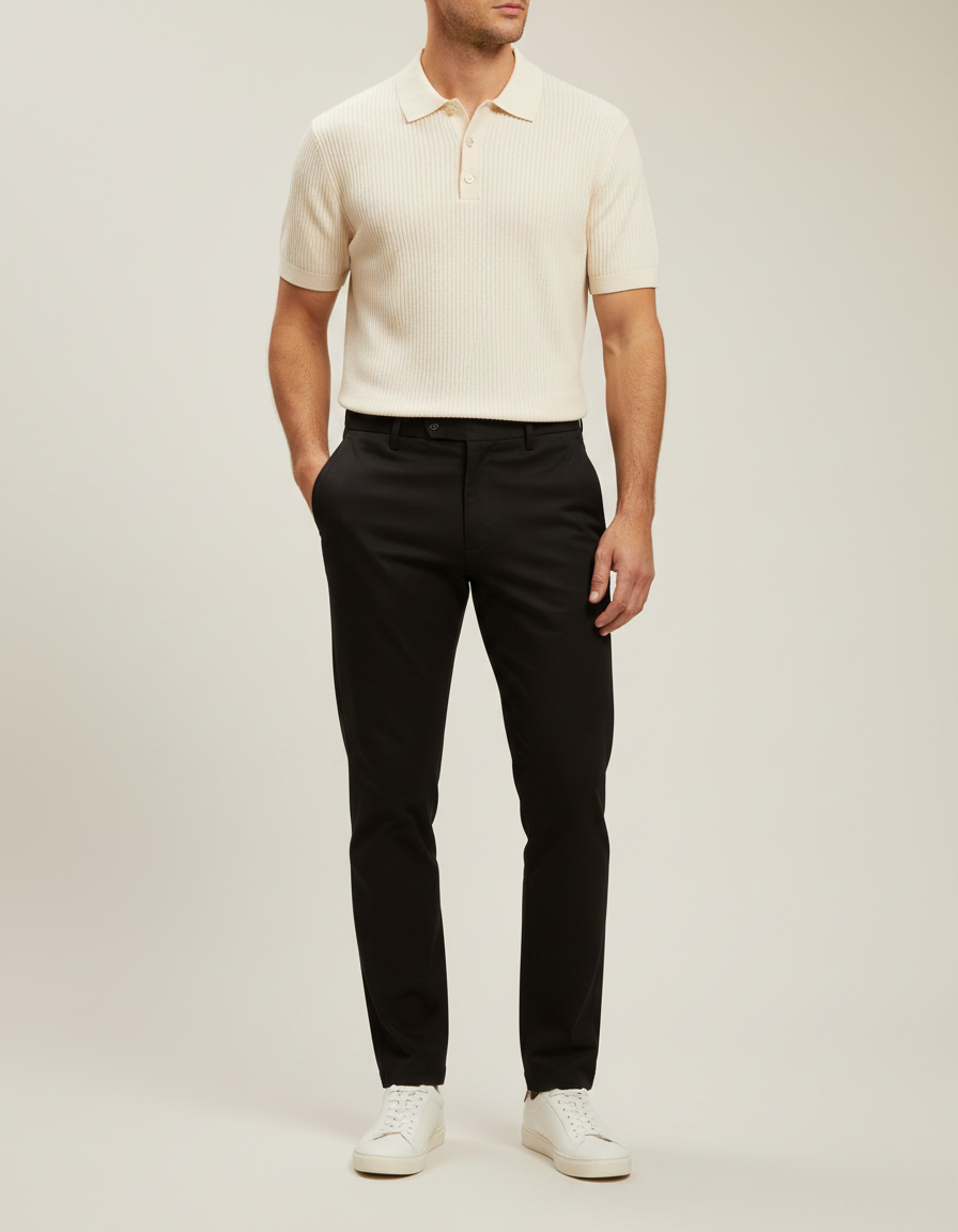 Pantalon Noir Homme Slim Décontracté Élégant Coton