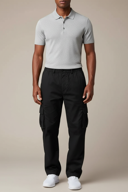 Pantalon Noir Cargo Ample Décontracté Homme - Toile