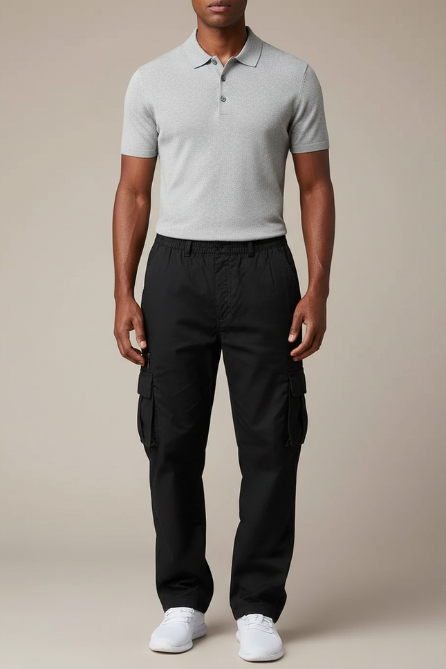 Pantalon Noir Cargo Ample Décontracté Homme - Toile