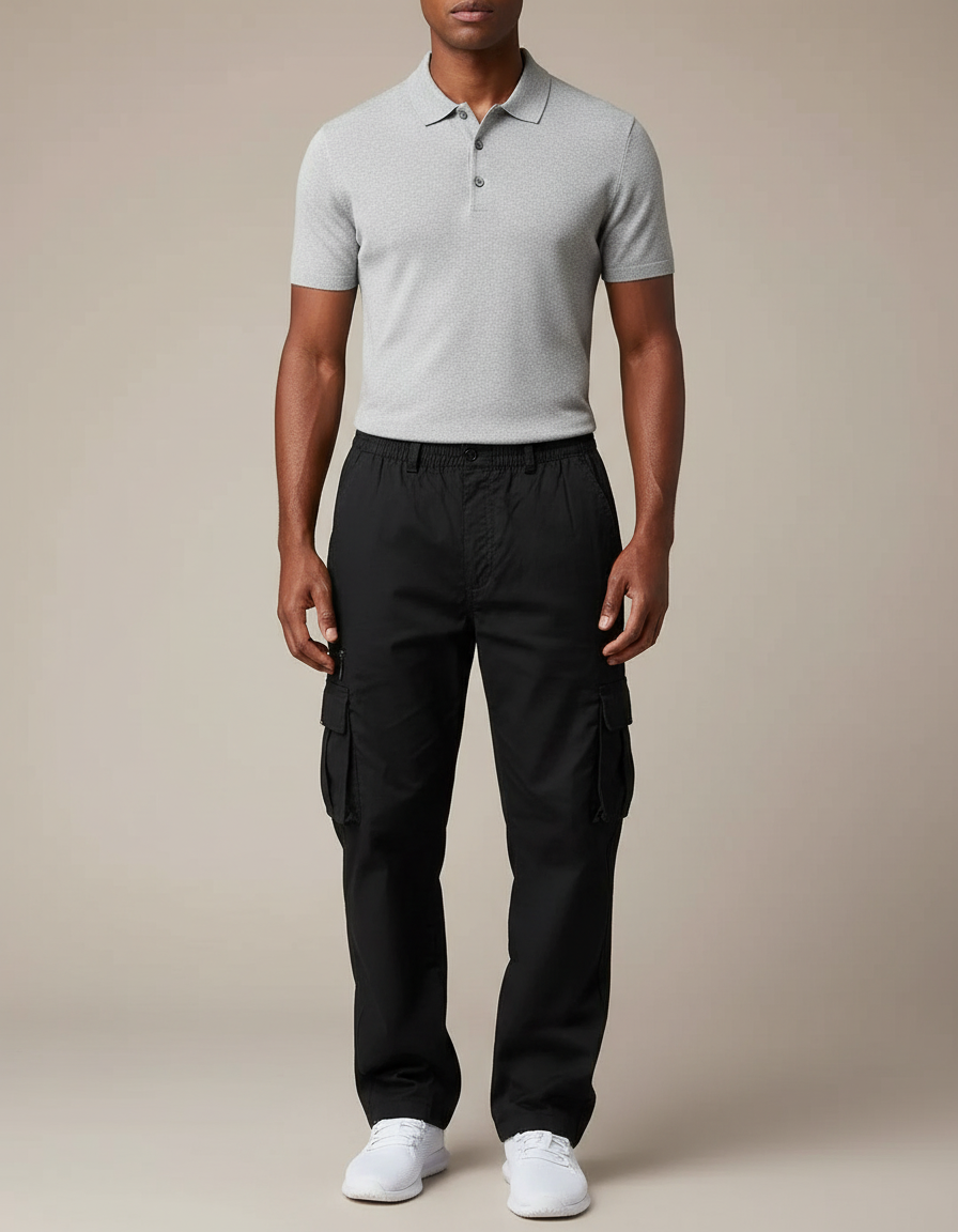 Pantalon Noir Cargo Ample Décontracté Homme - Toile