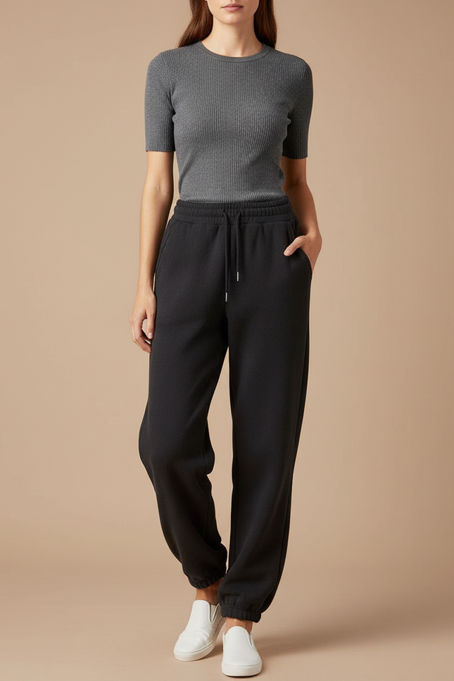 Pantalon Noir Molletonné Confortable Femme Sport