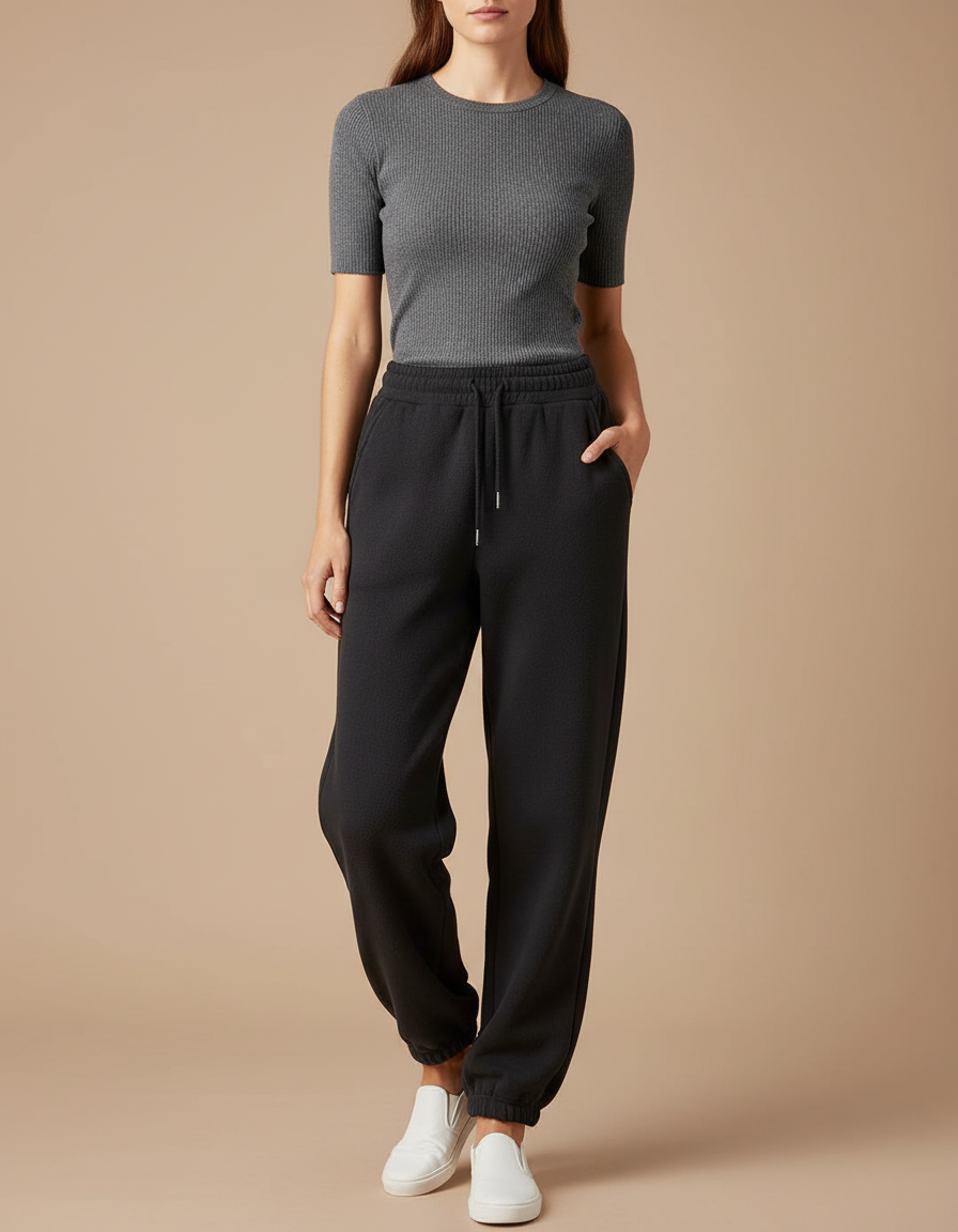 Pantalon Noir Molletonné Confortable Femme Sport