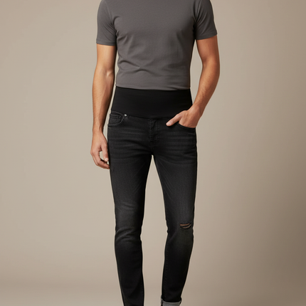 Pantalon Noir Jean Slim Déchiré Homme Confortable