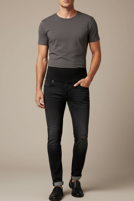 Pantalon Noir Jean Slim Déchiré Homme Confortable