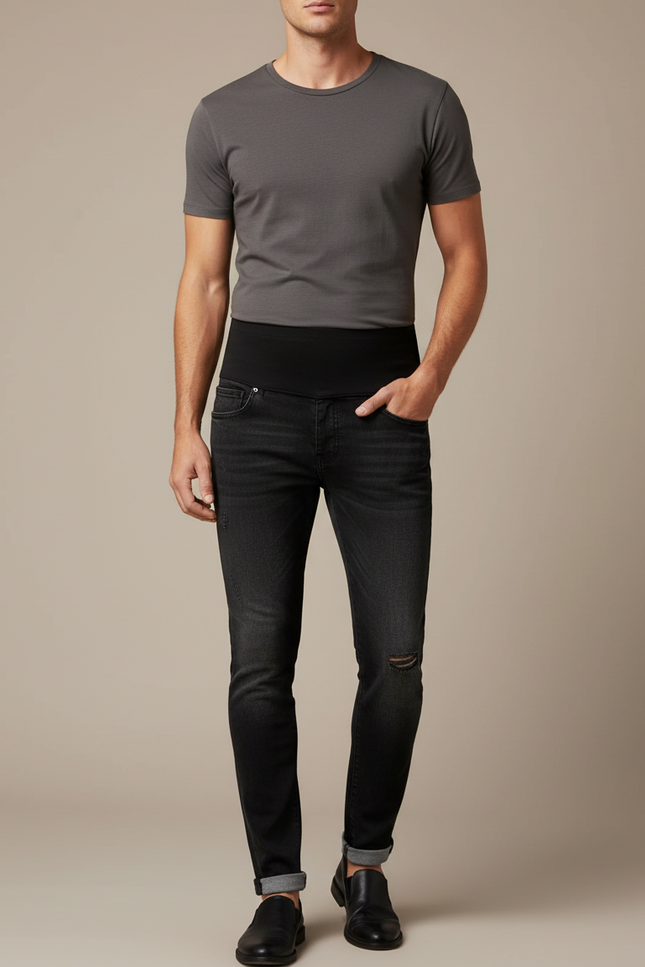 Pantalon Noir Jean Slim Déchiré Homme Confortable
