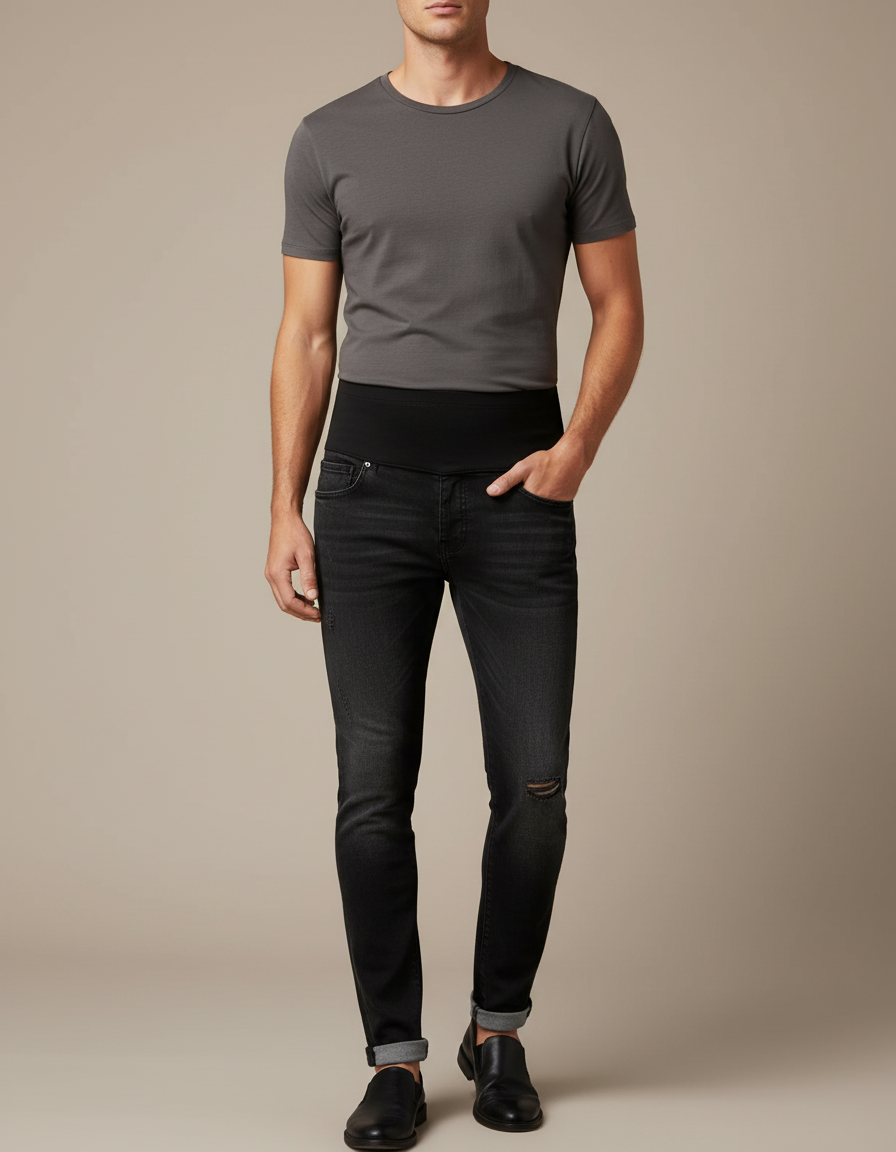 Pantalon Noir Jean Slim Déchiré Homme Confortable