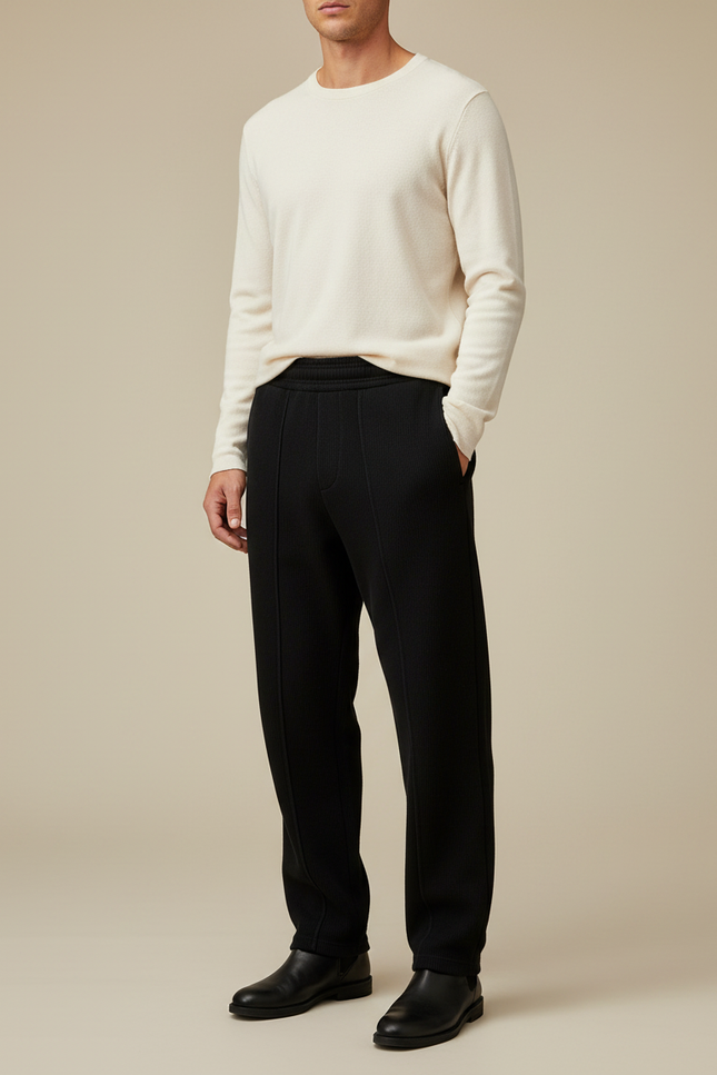 Pantalon Noir Ample Texturé Couture Homme - Cordé