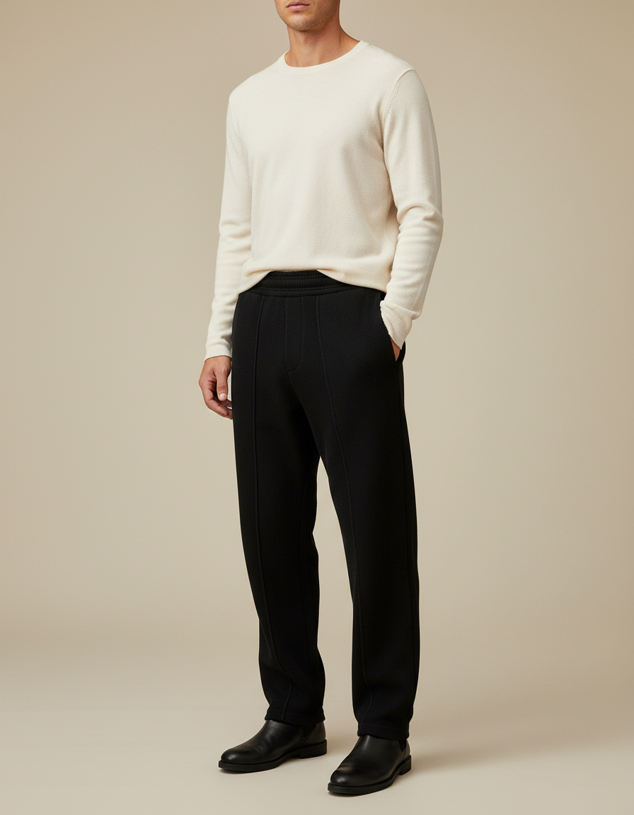 Pantalon Noir Ample Texturé Couture Homme - Cordé