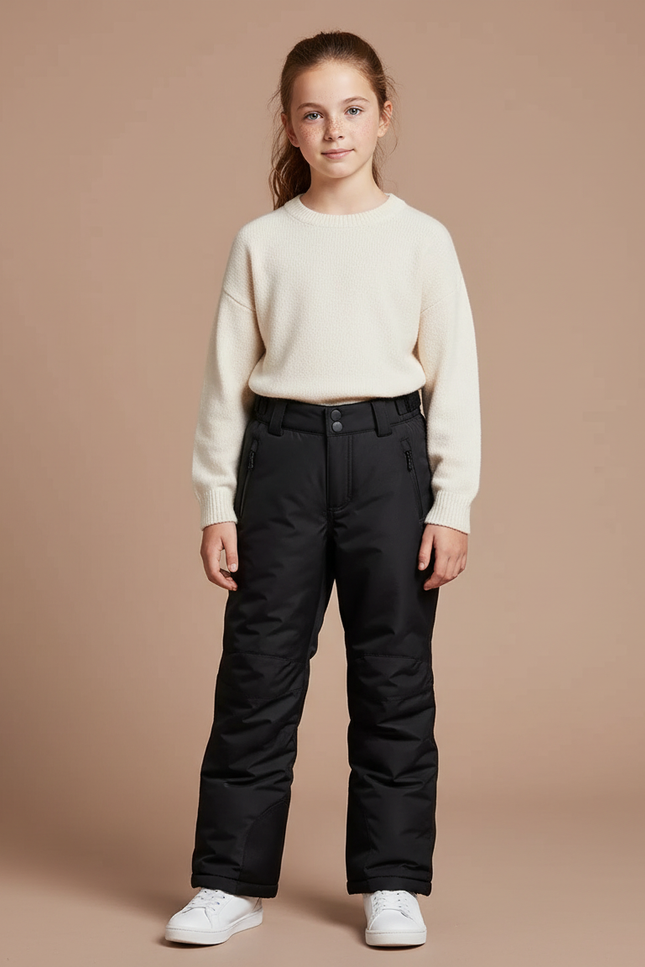 Pantalon Noir Ski Imperméable Enfant Matelassé Hiver - Polyester
