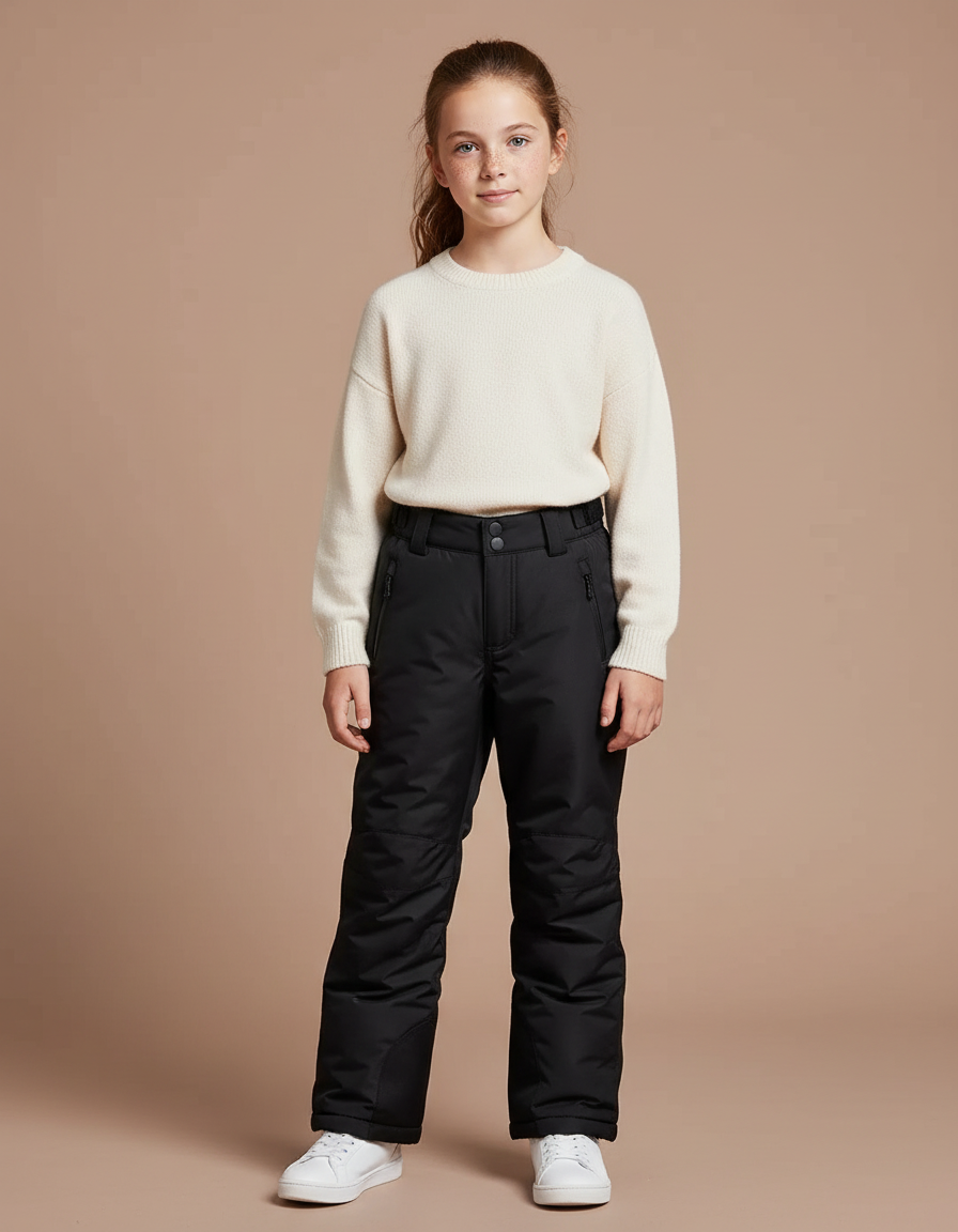 Pantalon Noir Ski Imperméable Enfant Matelassé Hiver - Polyester