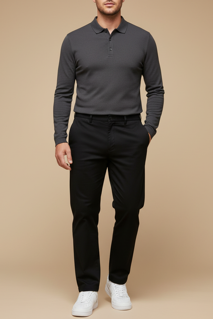 Pantalon Noir Droit Coton Décontracté Homme