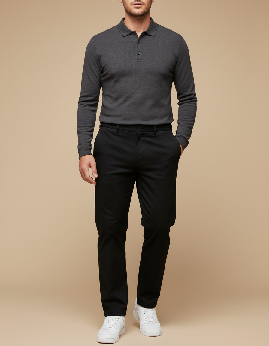 Pantalon Noir Droit Coton Décontracté Homme