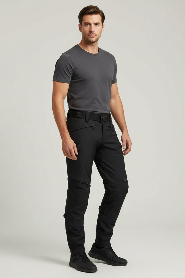 Pantalon Noir Cargo Tactique Homme Ajusté Sport - Polyester
