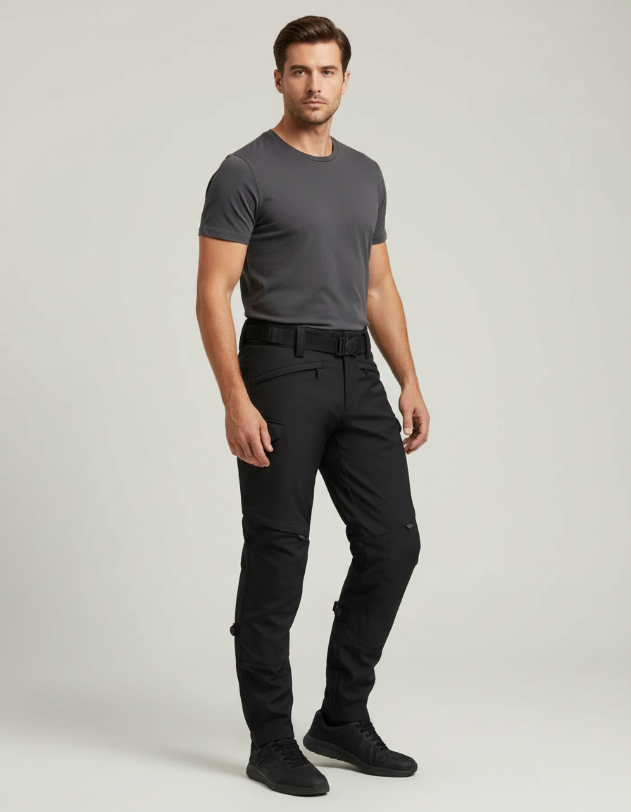 Pantalon Noir Cargo Tactique Homme Ajusté Sport - Polyester