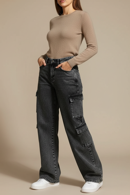 Pantalon Cargo Noir Femme - Gris Jean
