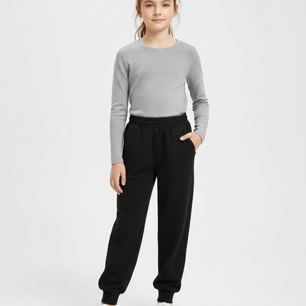 Pantalon Noir Unisexe Molletonné Jogging Confortable Sport