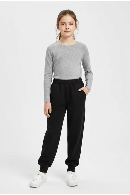 Pantalon Noir Unisexe Molletonné Jogging Confortable Sport