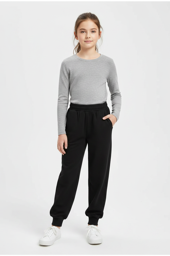 Pantalon Noir Unisexe Molletonné Jogging Confortable Sport