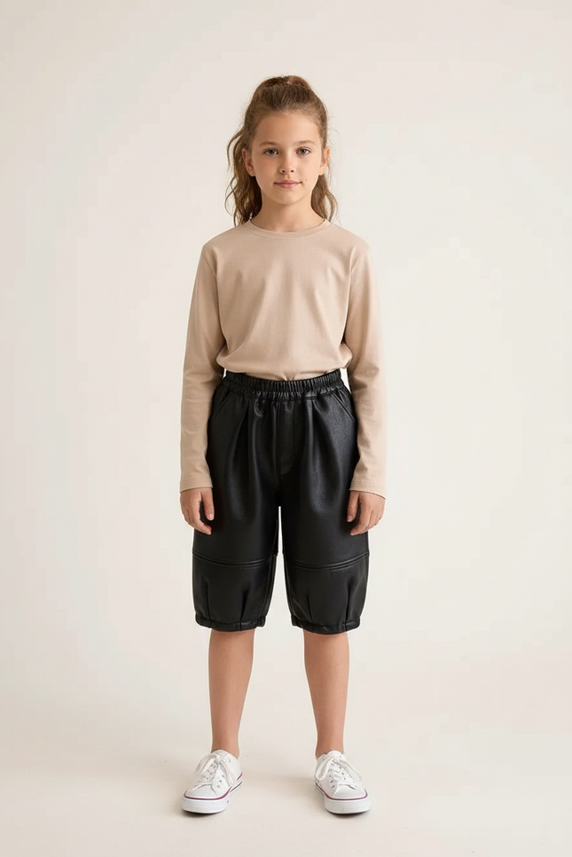 Pantalon Noir Similicuir Ample Hiver Enfant - Simili cuir