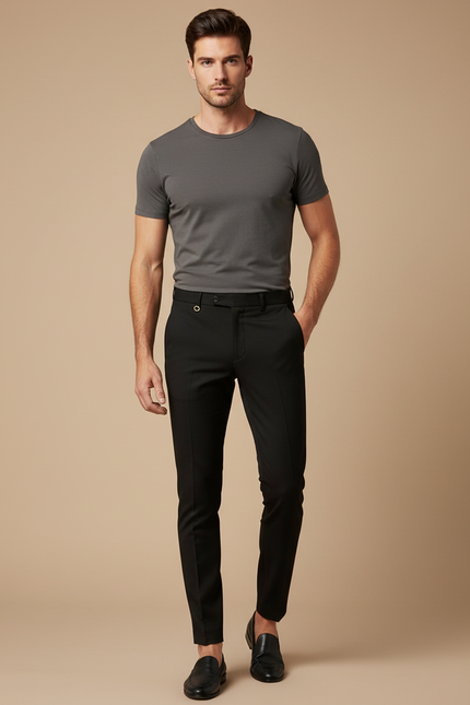 Pantalon Noir Homme Slim Habillé Élégant - Polyester