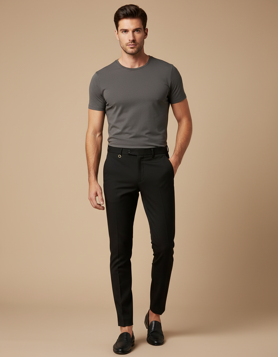 Pantalon Noir Homme Slim Habillé Élégant - Polyester