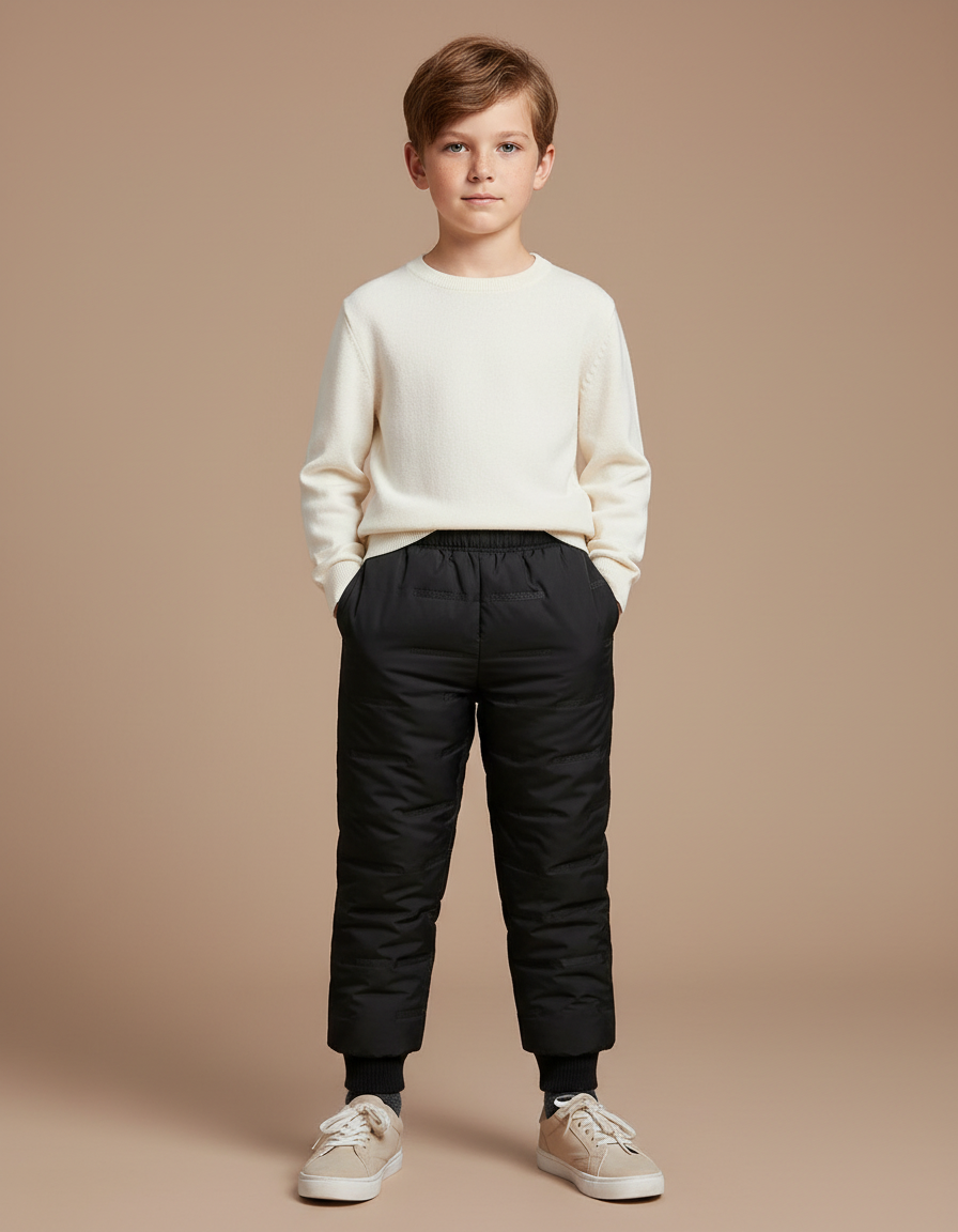Pantalon Noir Matelassé Hiver Enfant Rembourré - Polyester
