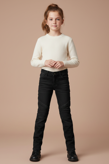 Pantalon Noir Slim Fit Motard Côtelé Enfant - Jean