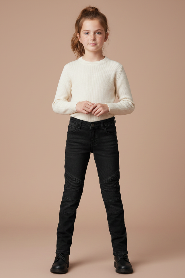 Pantalon Noir Slim Fit Motard Côtelé Enfant - Jean