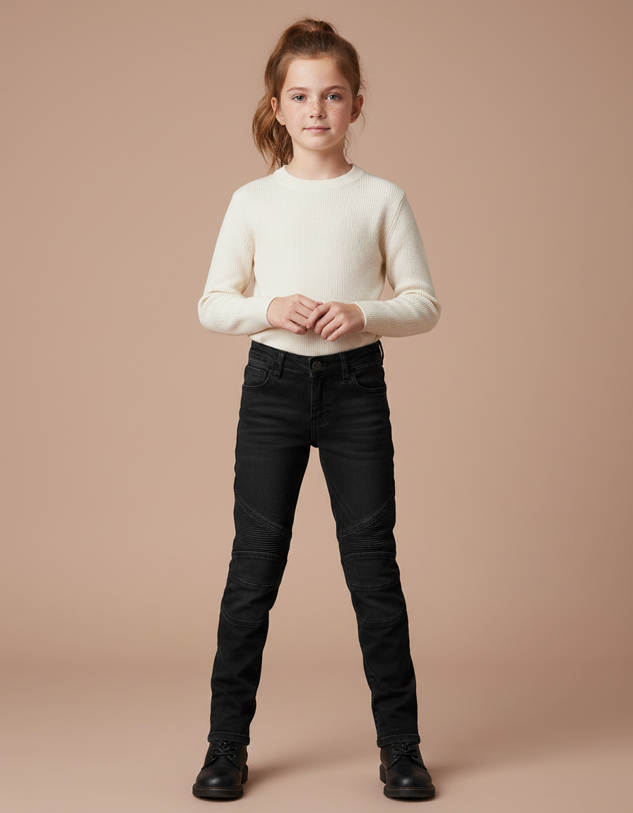 Pantalon Noir Slim Fit Motard Côtelé Enfant - Jean