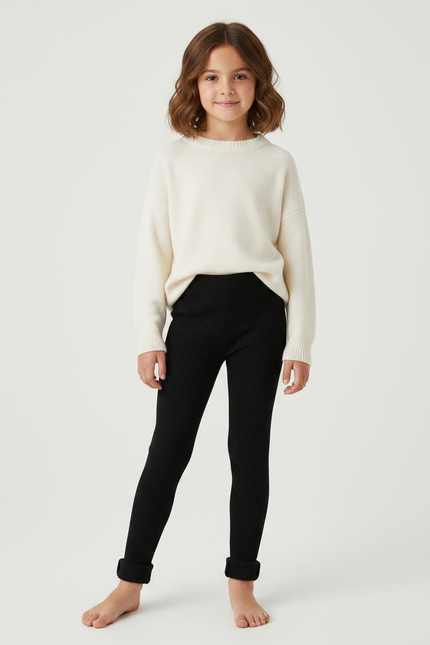 Pantalon Noir Côtelé Skinny Enfant Élastique Coton - Maille