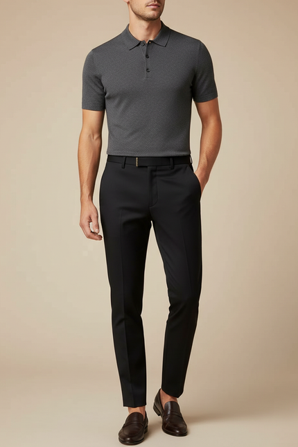 Pantalon Noir Élégant Ajusté Habillé Business Homme - Polyester