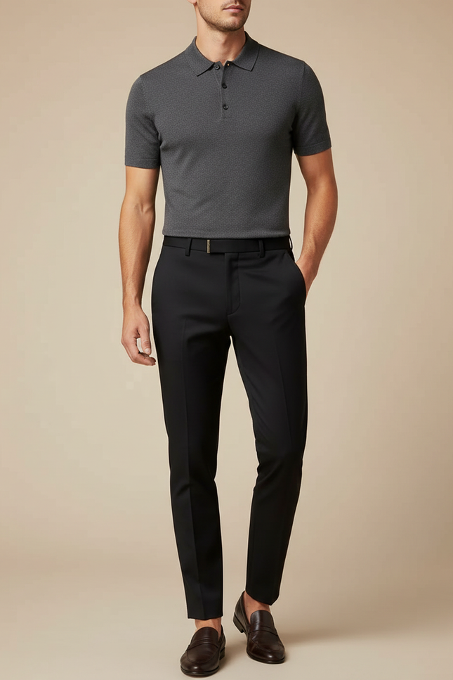 Pantalon Noir Élégant Ajusté Habillé Business Homme - Polyester