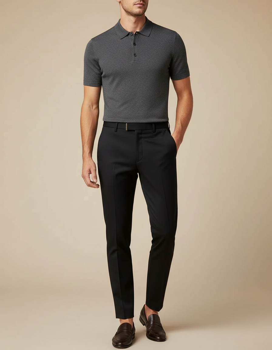 Pantalon Noir Élégant Ajusté Habillé Business Homme - Polyester