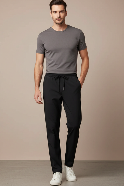 Pantalon Noir Homme Sport Décontracté Fluide Léger - Polyester