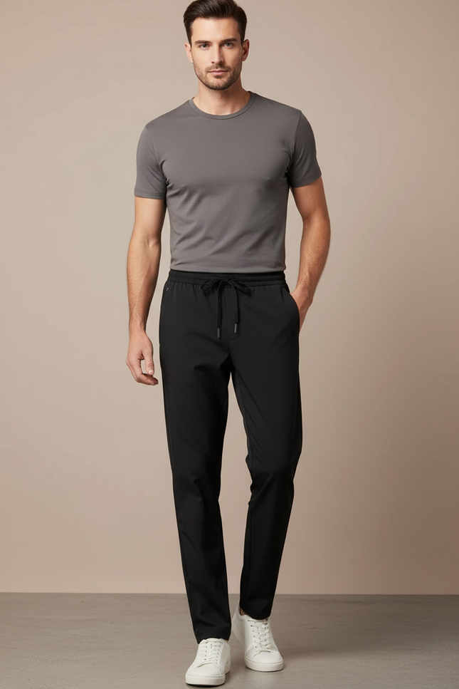 Pantalon Noir Homme Sport Décontracté Fluide Léger - Polyester