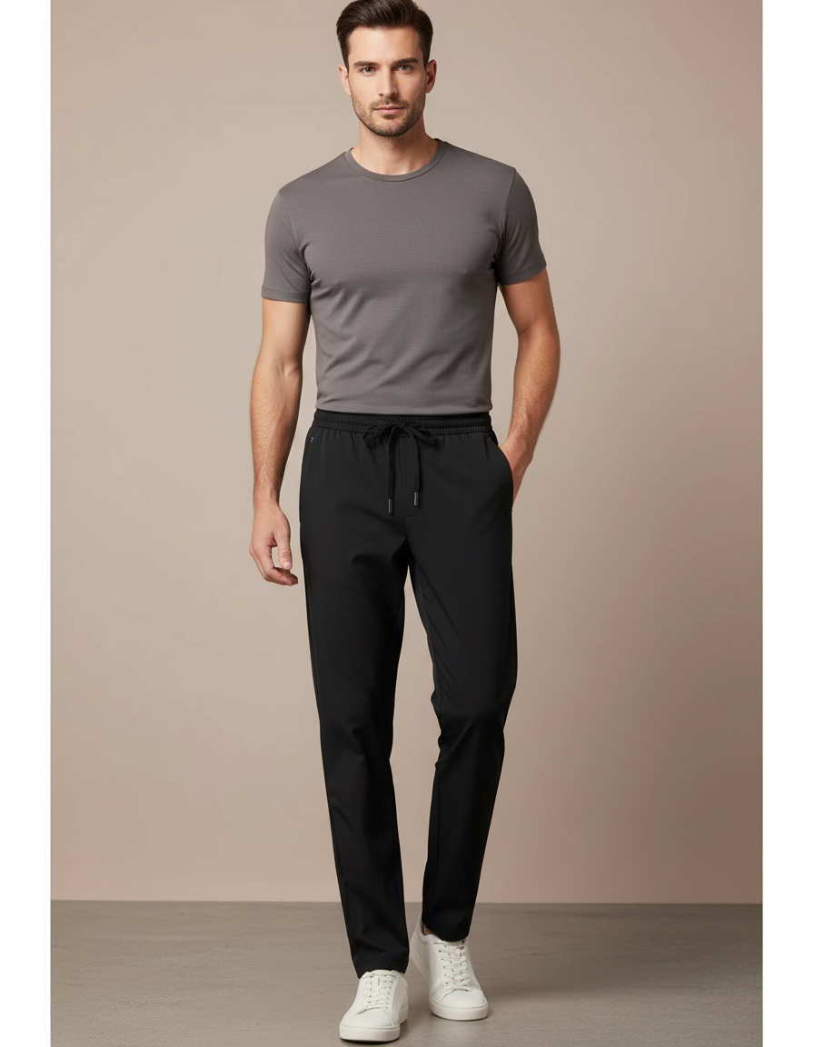 Pantalon Noir Homme Sport Décontracté Fluide Léger - Polyester
