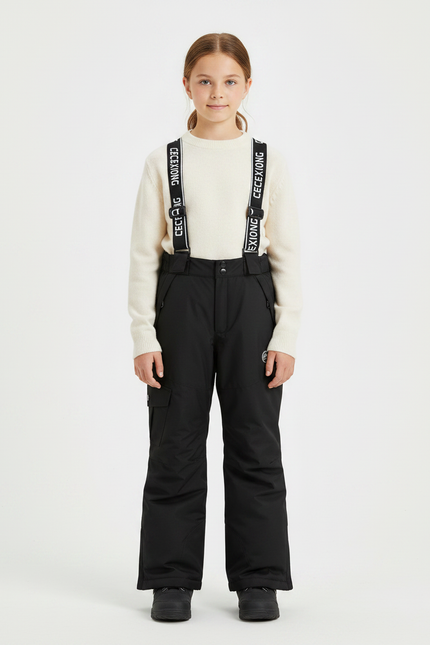 Pantalon Noir Imperméable Salopette Ski Enfant Chaud - Polyester