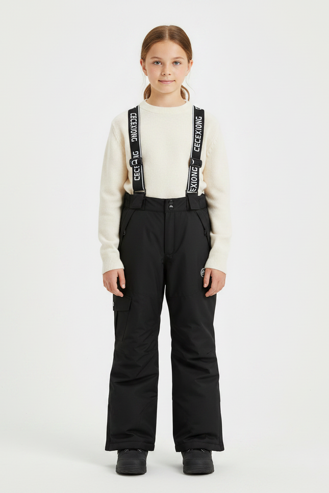 Pantalon Noir Imperméable Salopette Ski Enfant Chaud - Polyester